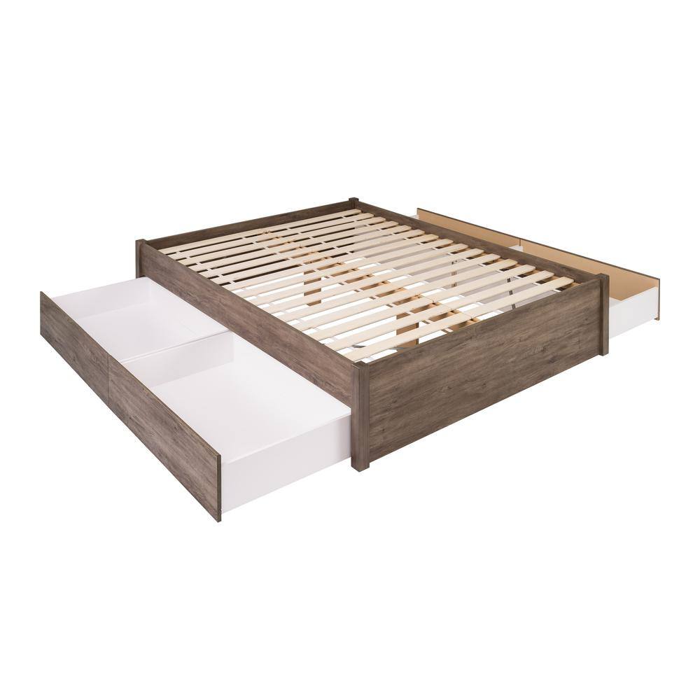 Prepac Queen Select 4 Post Platform Bed with 4 Drawers, Drifted Gray ...