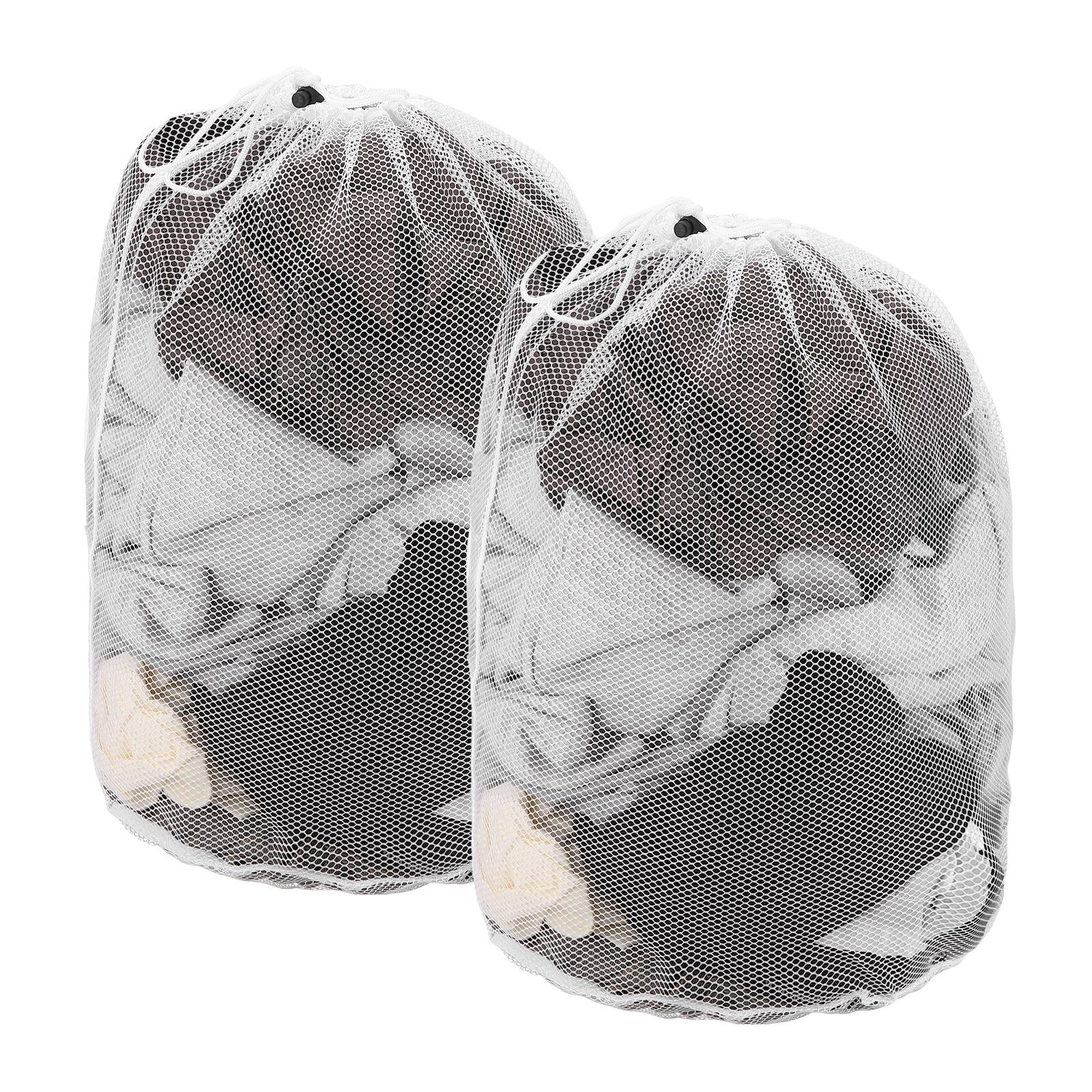 Front. Unique Bargains - Practical 2pcs Mesh Laundry Bag 23.6x19.7 Inch Large Drawstring Net Coarse Mesh for Washing Machine and Home Travel - White.