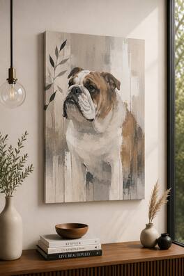 FC Design - Large Bulldog Modern Pet Canvas Print 24x36"-Ready-to-Hang Neutral Farmhouse Home Accent Art Painting Home Wall Décor - MultiColor