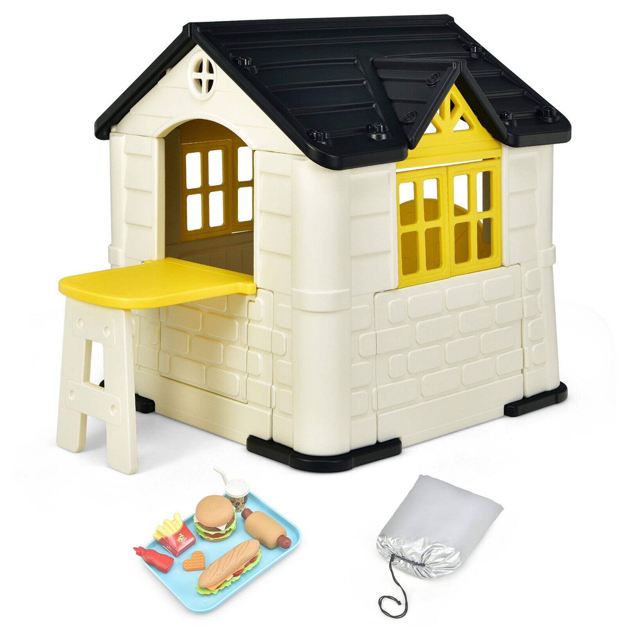 Alt View 9. Gymax - Gymax Kid's Playhouse Games Cottage w/ 7 PCS Toy Set & Waterproof Cover Yellow - Yellow.