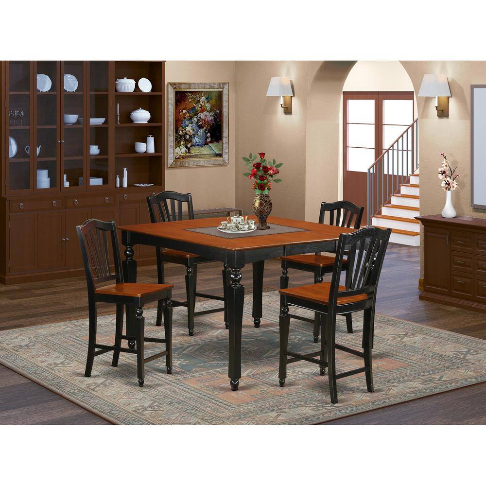 Back. East West Furniture - 5 Pc counter height Dining set-Square Counter height Table and 4 Stools - Black & Cherry.