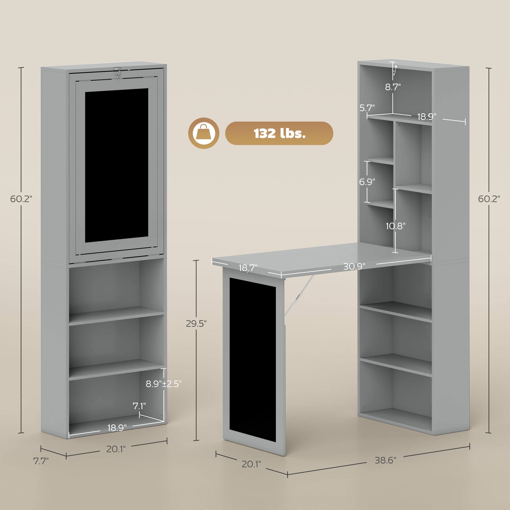 132 lbs., 60.2", 18.9", 5.7", 6.9", 10.8", 18.7", 30.9", 29.5", 8.9"+2.5", 7.1", 7.7", 20.1", 20.1", 38.6"