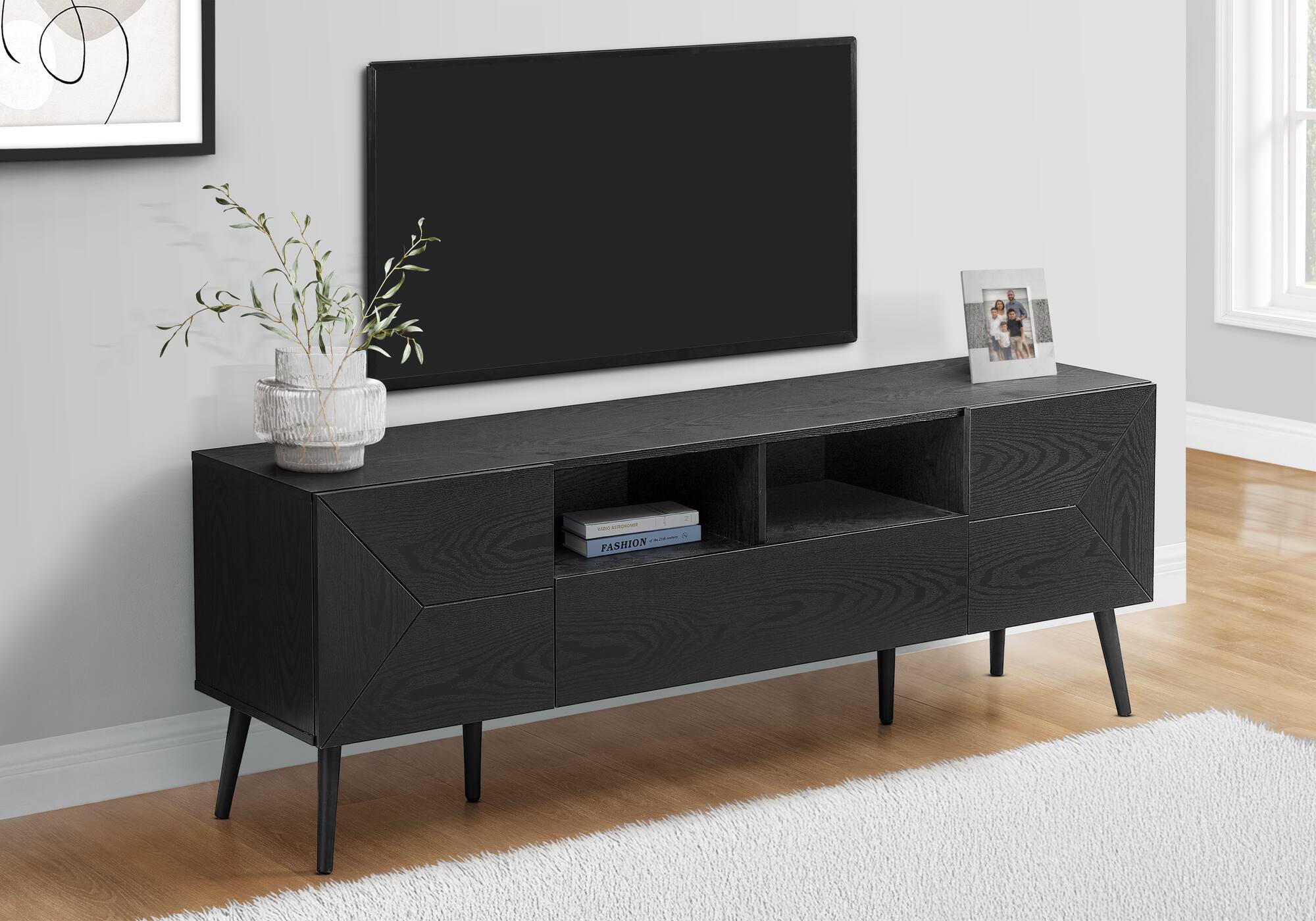 APRILSOUL - Tv Stand 72 Inch Console Media Entertainment Center Storage Drawer Laminate Mid Century Modern - Black