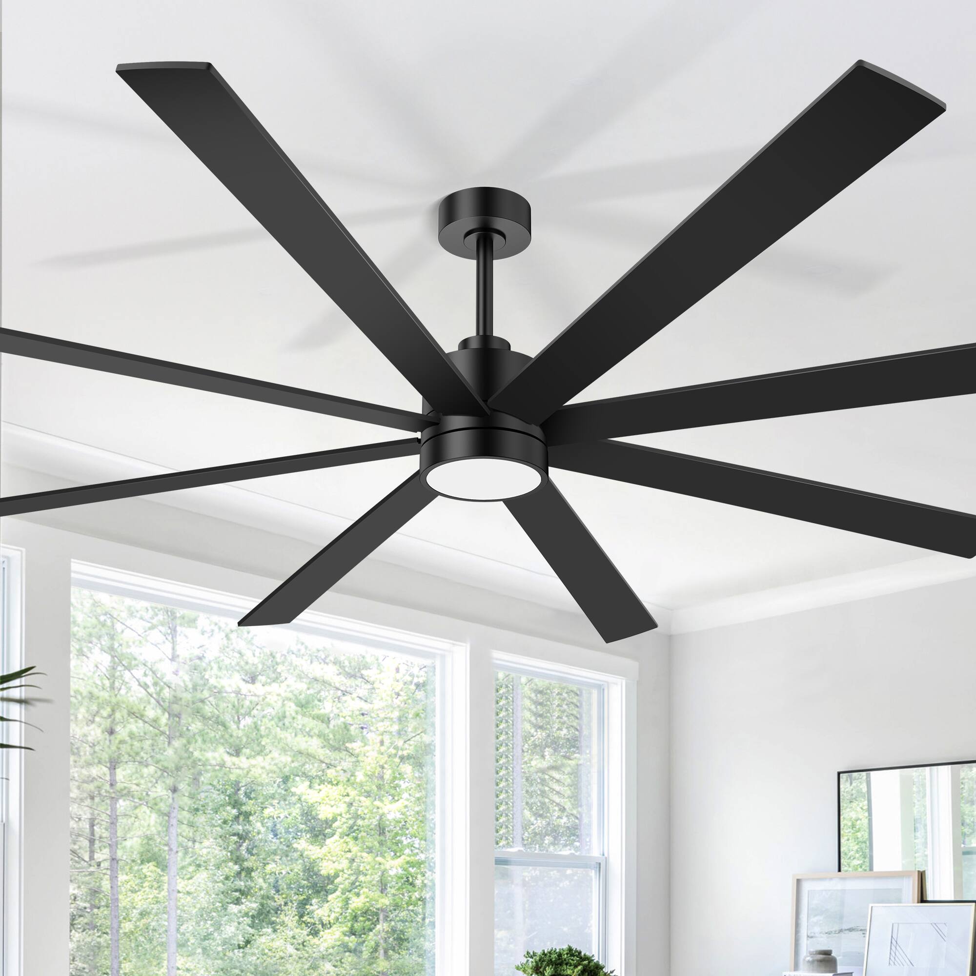 Angle. Breezary - 72-Inch Modern LED Ceiling Fan, 8 Plywood Blades, Quiet DC Motor, 6 Speeds, Timer & Remote, 6"/12" Downrod - 72-inch Black Ceiling Fan.