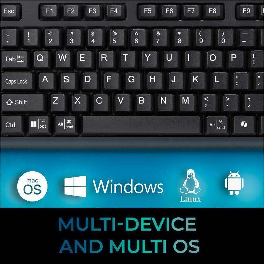 Esc F1 F2 F3 F4 F5 F6 F7 F8 F9  
` 1 2 3 4 5 6 7 8 9 0 -  
Tab Q W E R T Y U I O P [  
Caps Lock A S D F G H J K L ; "  
Shift Z X C V B N M , . /  
Ctrl opt Alt cmd Alt cmd  
mac OS Windows Linux  
MULTI-DEVICE AND MULTI OS