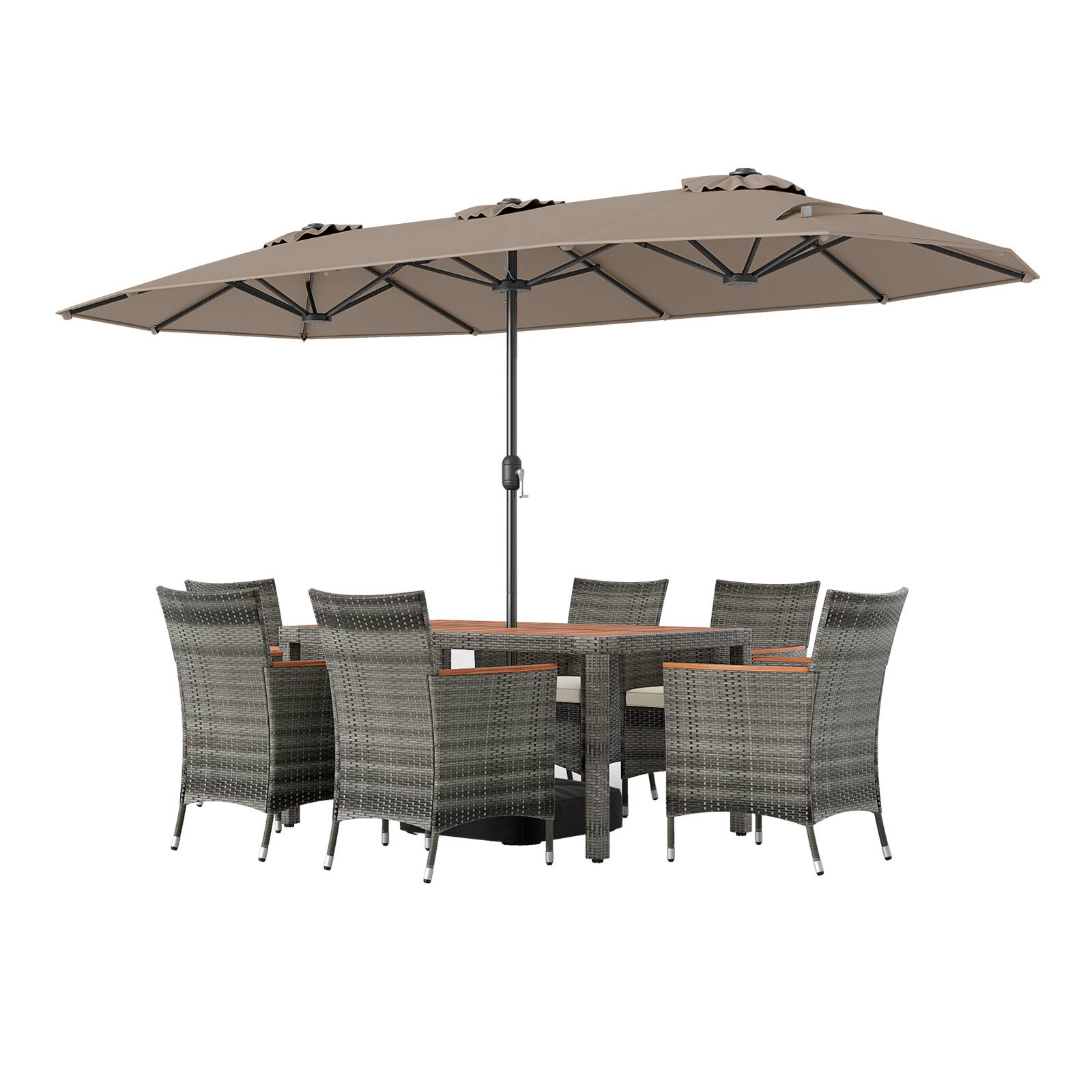 Alt View 6. Gymax - Gymax 8-Piece Patio Dining Set w/ Double-Sided Market Umbrella Acacia Wood Top Tan - Brown.