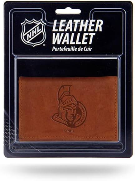 Rico Industries - Ottawa Hockey Senators Embossed Brown Leather Trifold Wallet - Multi