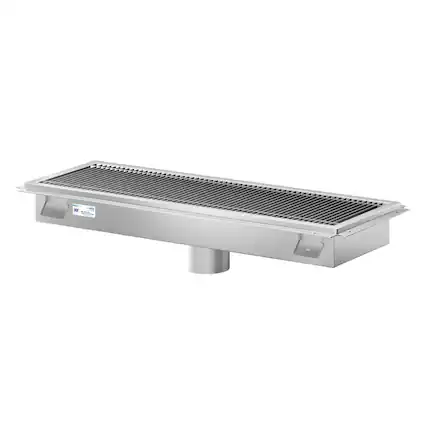 Front. Koolmore - 12" x 36" Stainless Steel Floor Trough Drain, 14-Gauge with Subway-Style Grating & Removable Drain Basket, NSF Listed - Stainless-Steel.