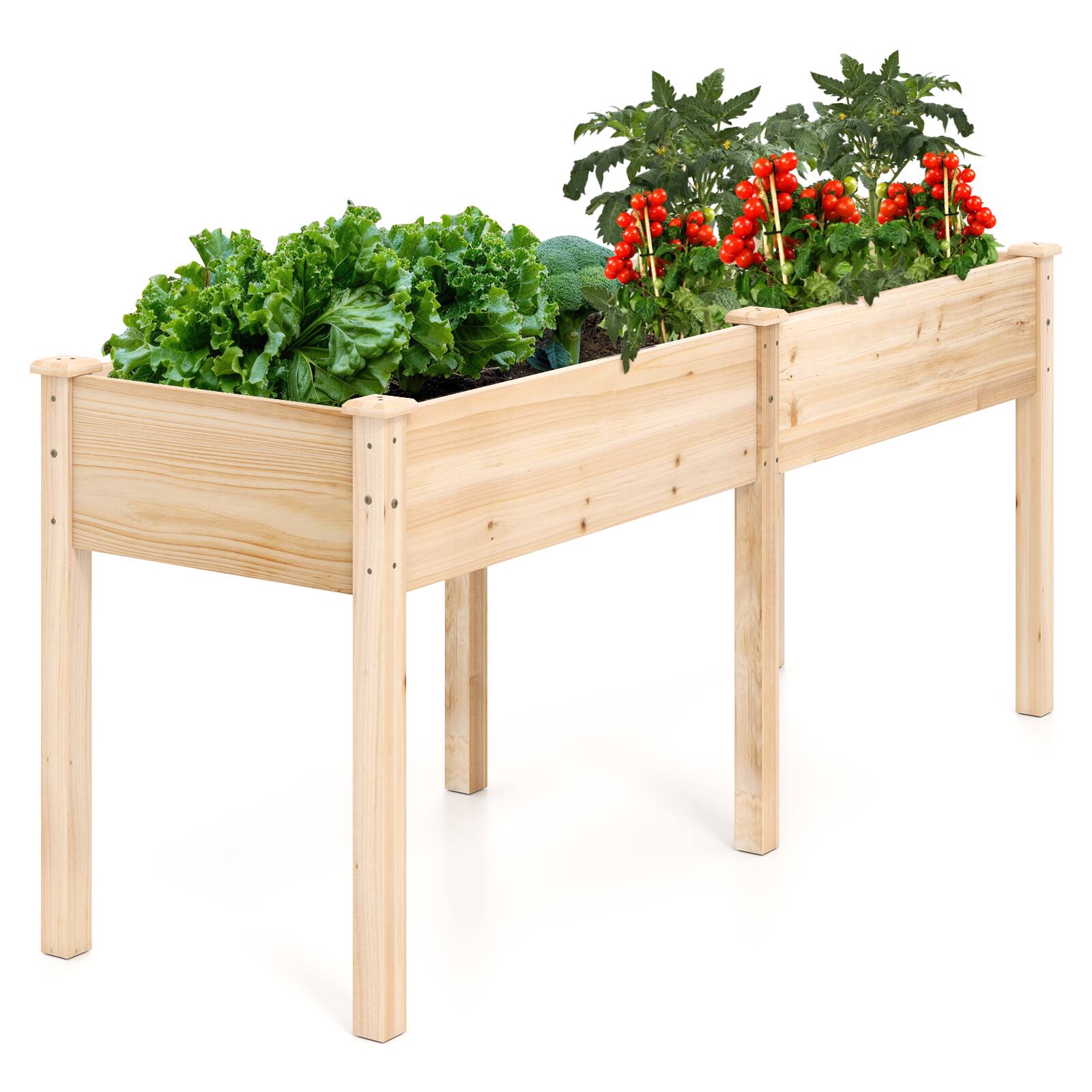 Back. SlickBlue - Fir Wood Raised Planter Box with Internal Divider and Drainage Holes - Natural.