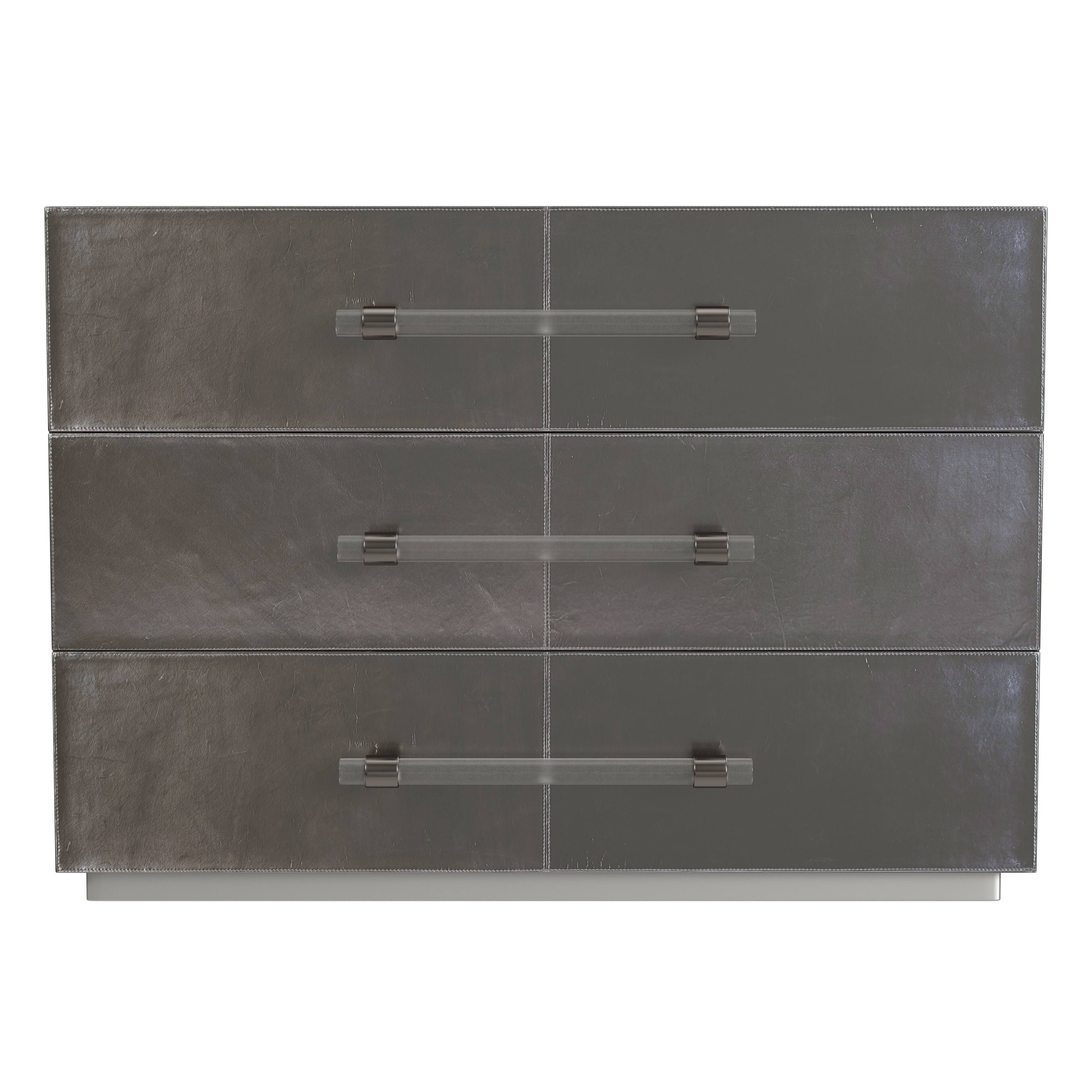Alt View 3. Butler Specialty - Allman 48 in. W Rectangular Wood and Leather 3 Drawer Accent Chest - Silver.