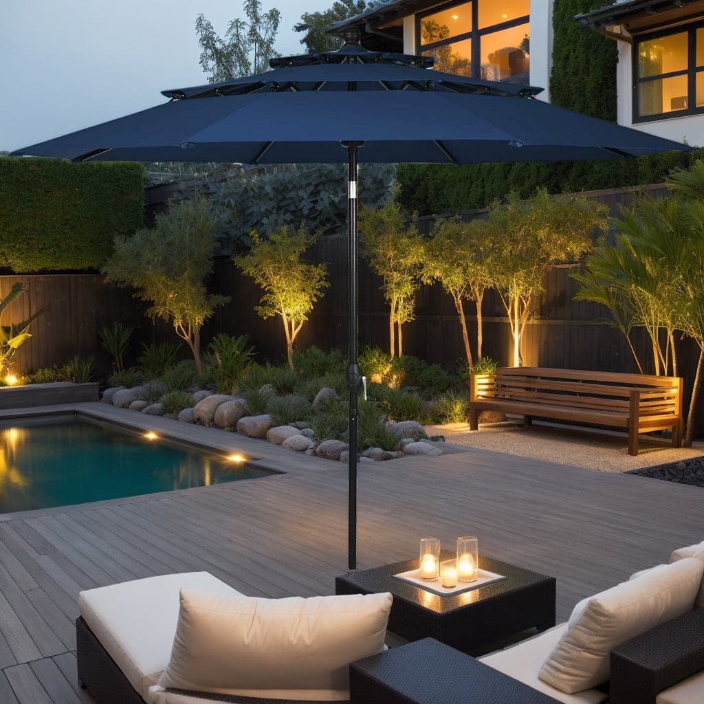 Kadyn - 10ft 3 Tier Patio Umbrella Aluminum Sunshade Shelter Double Vented without Base Navy Outdoor Table Umbrella Yard Umbrell - Blue