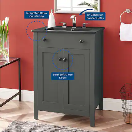 Integrated Basin Countertop
8" Centerset Faucet Holes
Dual Soft-Close Doors