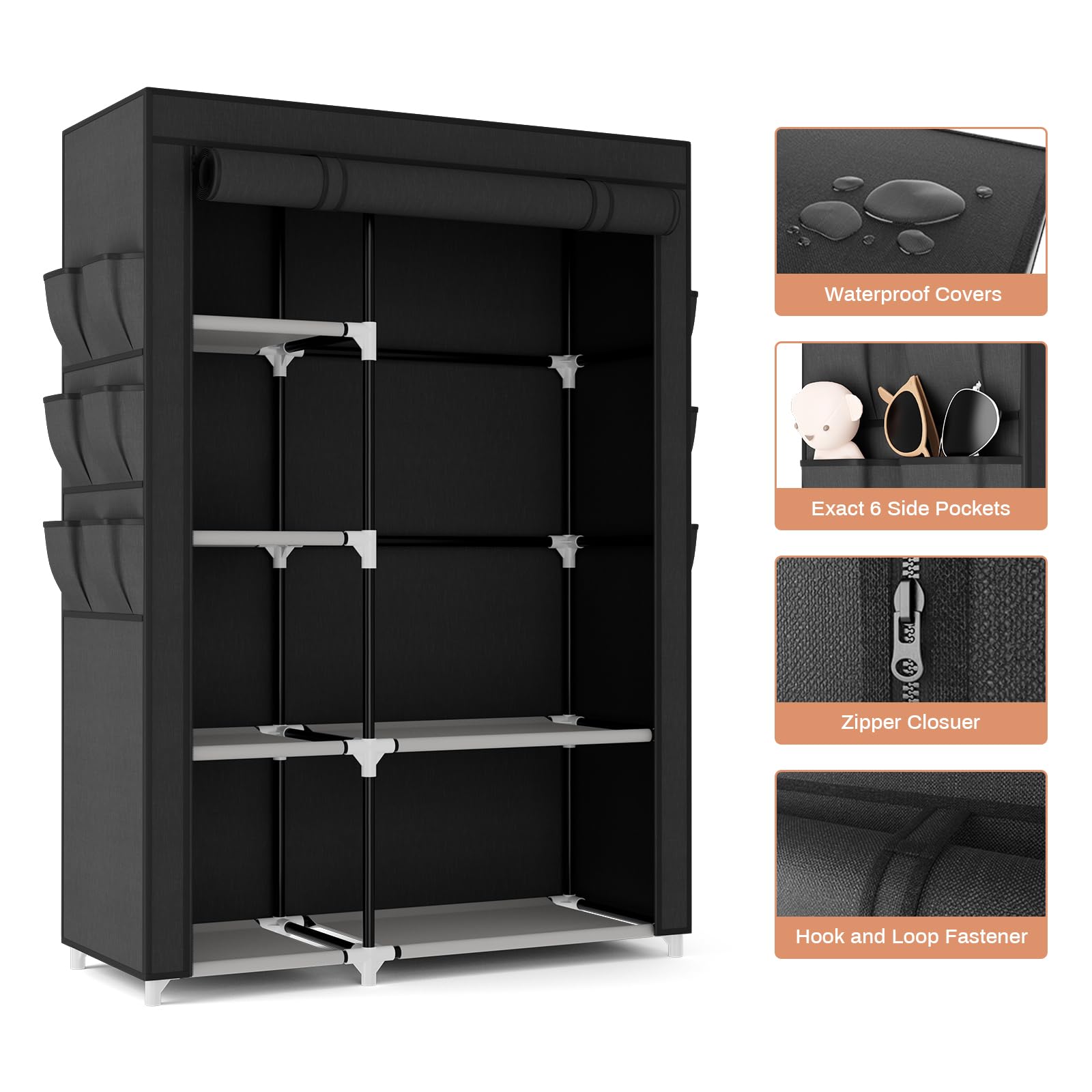 Waterproof Covers  
Exact 6 Side Pockets  
Zipper Closure  
Hook and Loop Fastener