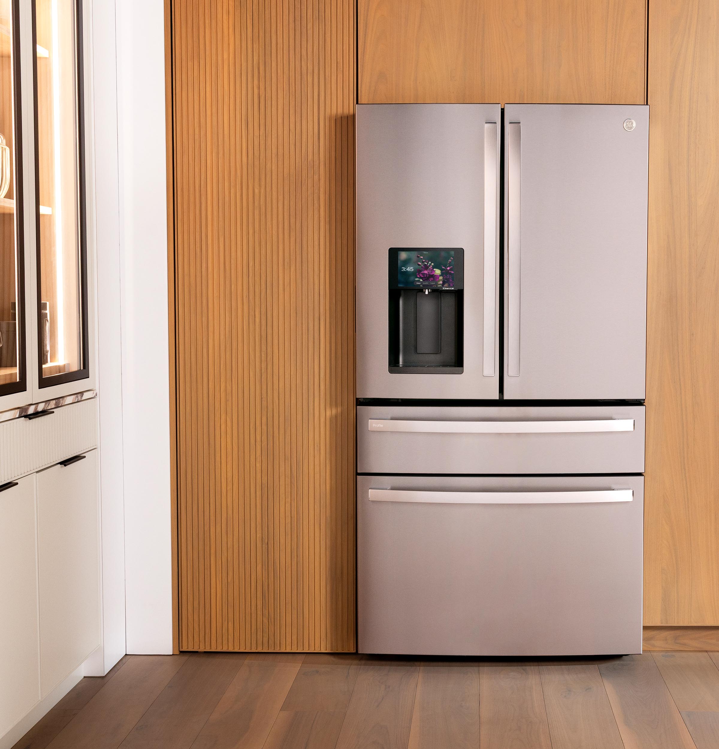 Alt View 25. GE Profile - 36 in. Wide 27.89 Cu. Ft. Smart Energy Star 4-Door French Door Refrigerator with Kitchen Assistant - Stainless Steel.
