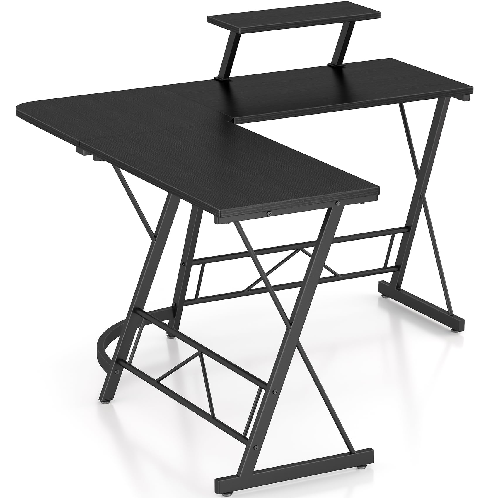 Back. COQOOL - Gaming Desk Corner Computer Desk, Home Office Desks Writing Workstation with Large Monitor Stand  51 Inch - Black.