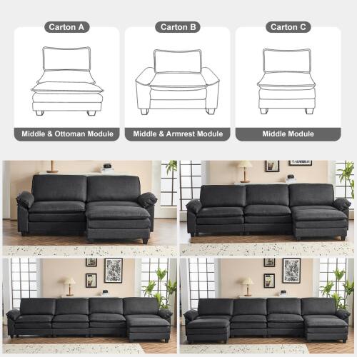 Carton A: Middle & Ottoman Module  
Carton B: Middle & Armrest Module  
Carton C: Middle Module