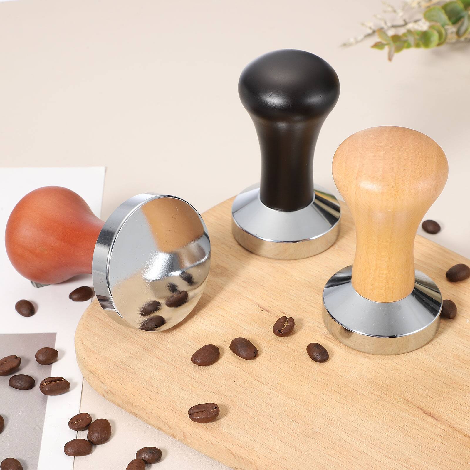 Alt View 4. Unique Bargains - 51mm Coffee Tamper, Stainless Steel Espresso Press Tamper with Wooden Handle for Coffee Shop Restaurant - Light Brown.