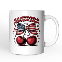 OrnamentallyYou - America Coquette Cherries Mug, Patriotic 4th of July Gift - White