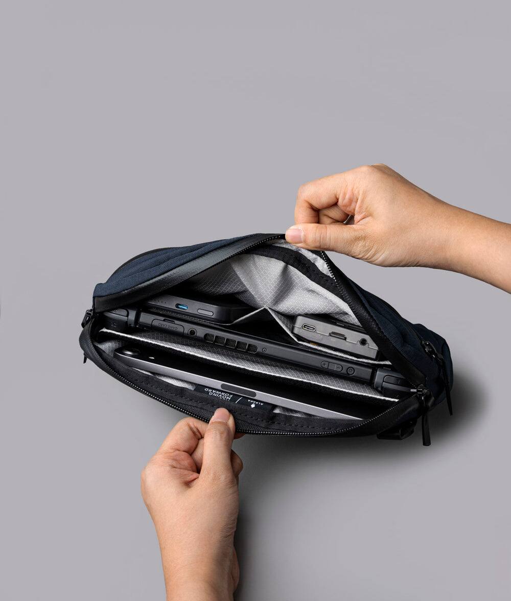 Alt View 4. ALPAKA - ALPAKA Flight Sling 2L Lightweight Packable Travel Sling Bag with Tablet Sleeve and Detachable Strap - Moonlight Blue/Grey Axoflux 400D.