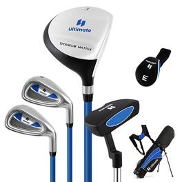 Gymax - 28'' Portable Junior Complete Golf Club Set for Kids Age 8+ Set of 5 - Blue