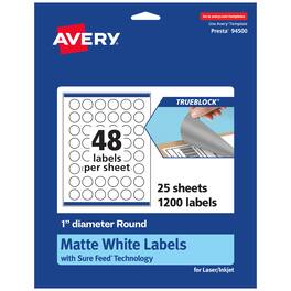 Avery - TrueBlock Round Labels, 1" Diameter, 1,200ct - White