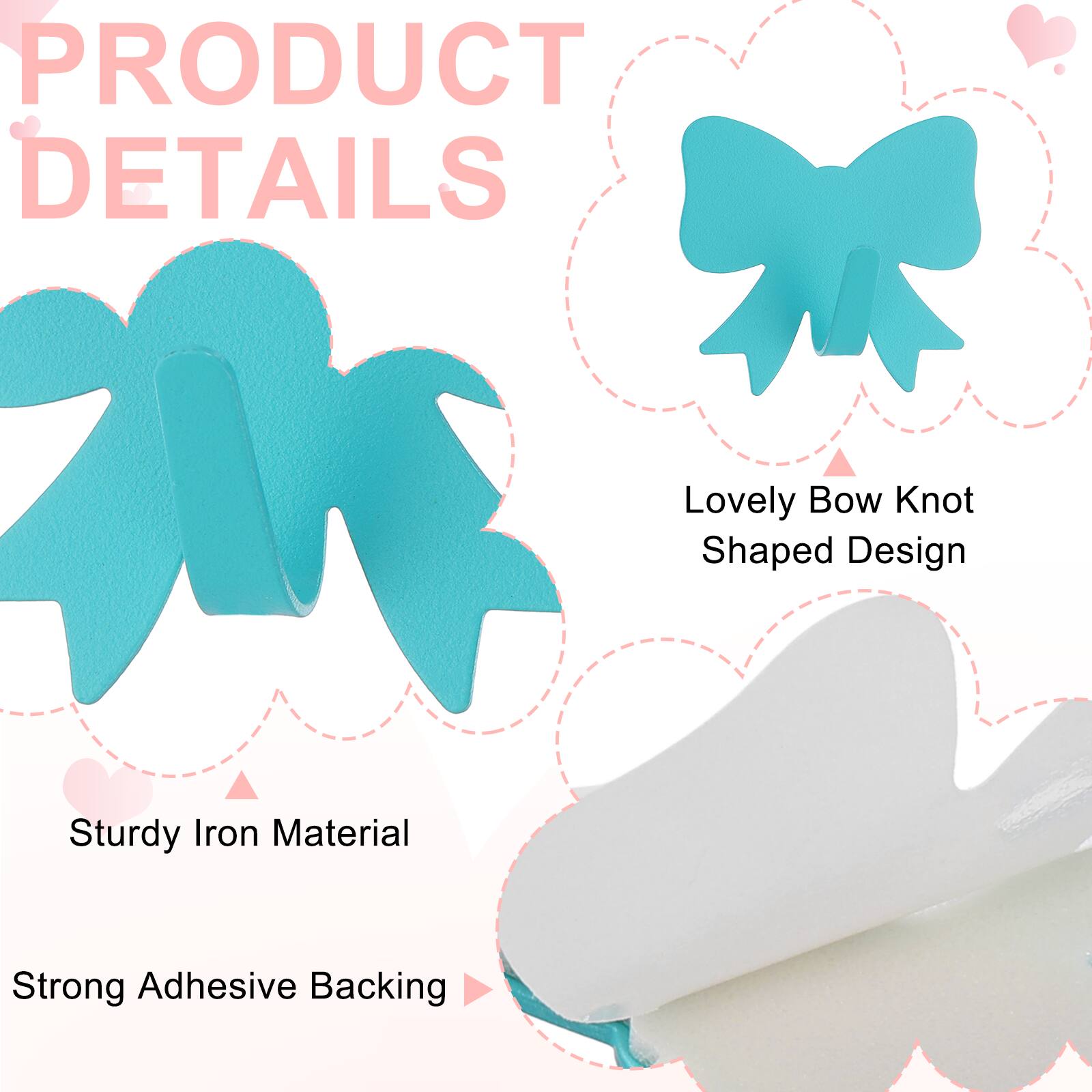 PRODUCT DETAILS

- Lovely Bow Knot Shaped Design
- Sturdy Iron Material
- Strong Adhesive Backing