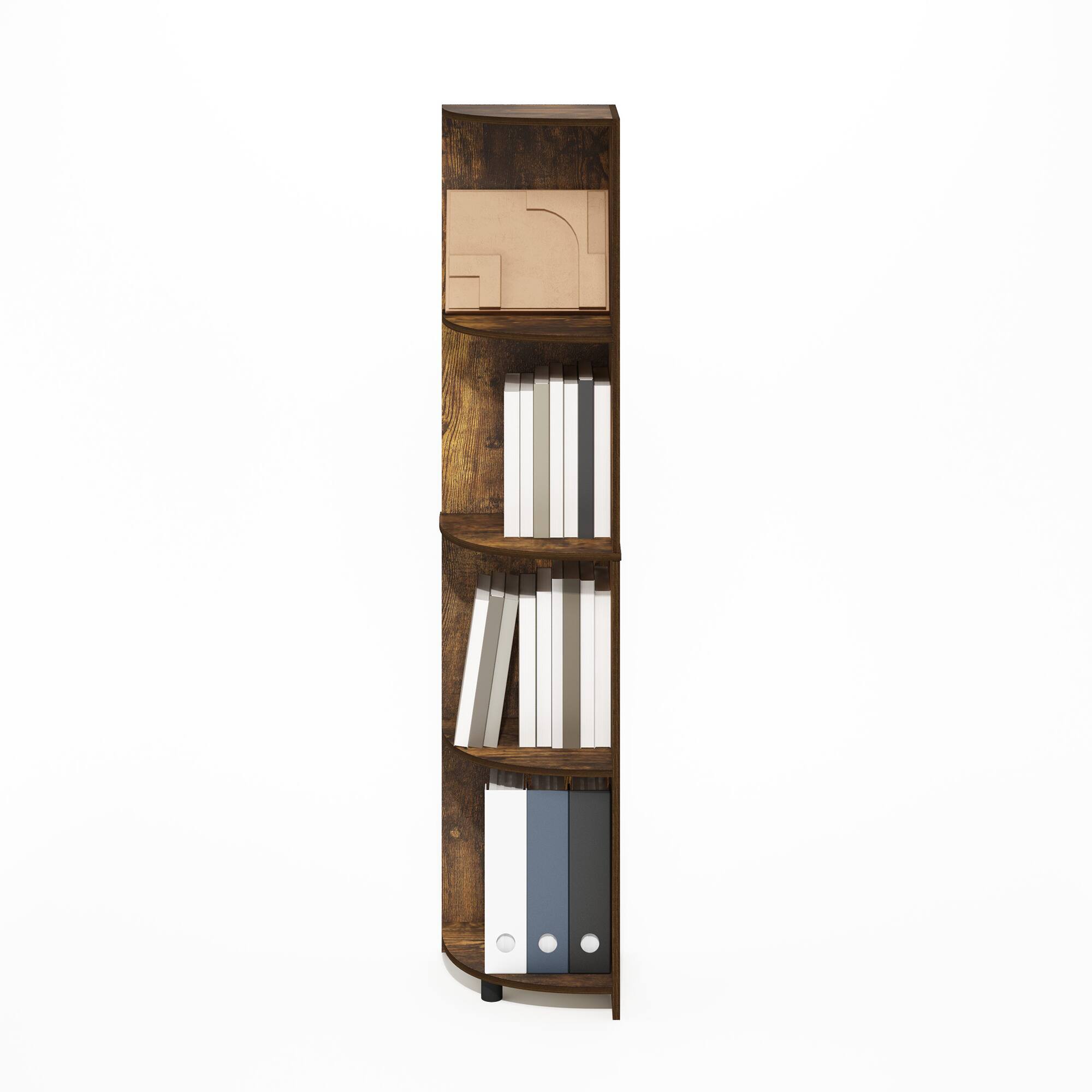 Alt View 4. Furinno - Econ 4-Tier Corner Shelf Bookcase, Bookshelf, Amber Pine - Amber Pine.