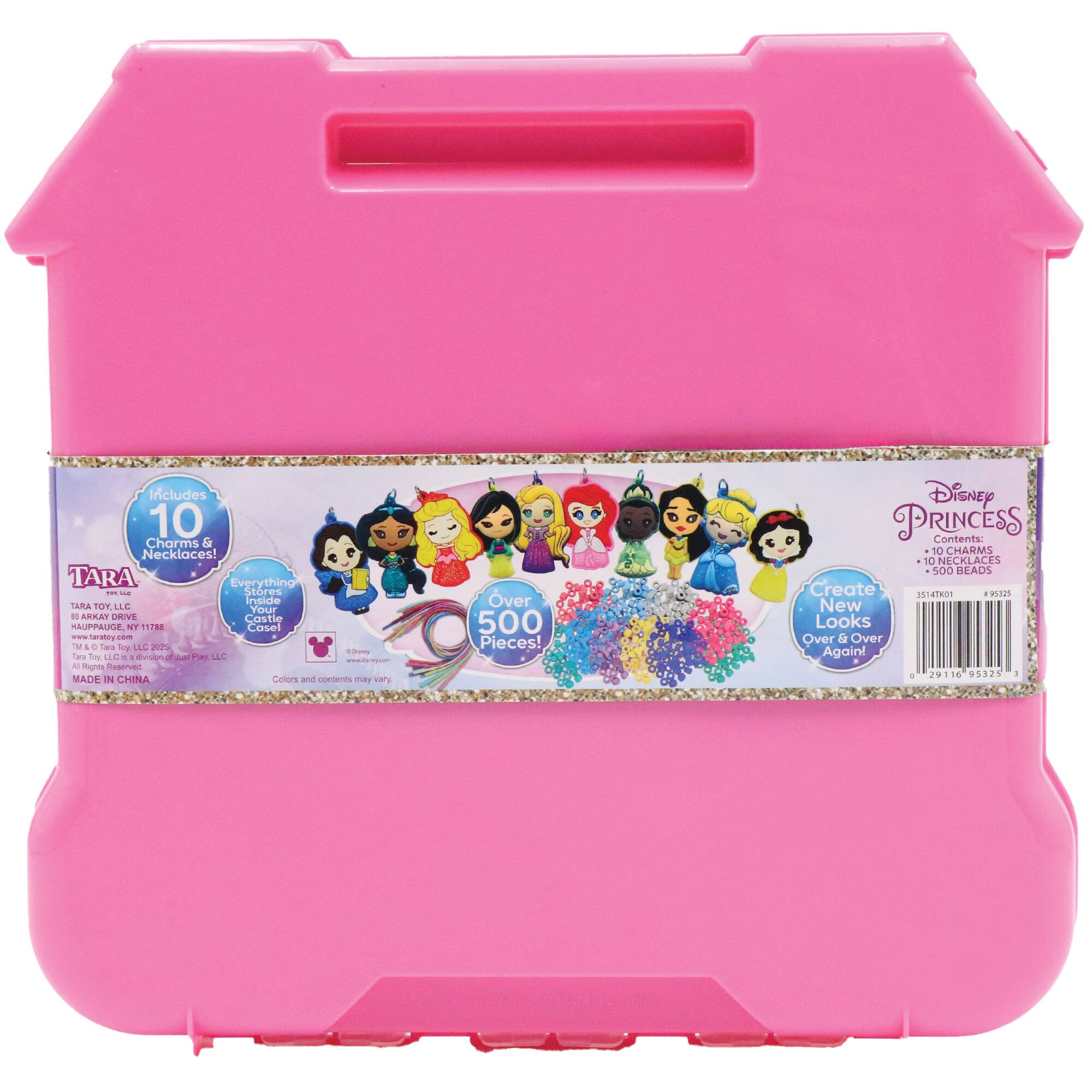 Includes 10 Charms & Necklaces! TARA Toy LE - Stores inside TARA TOY LE - Your dakery castle playset - www.taratoy.com - Try LLC - Made in China - Colors and netting f/o 2004 - Tara Bry LE - Everything I - Try LLC - Reserved MADE IN CHINA - Contents: 10 Charms & Necklaces & 500 Pieces! Disney PRINCESS - Create 25141401 - 4 a 29116 905325 - New Looks Over & Over Again!