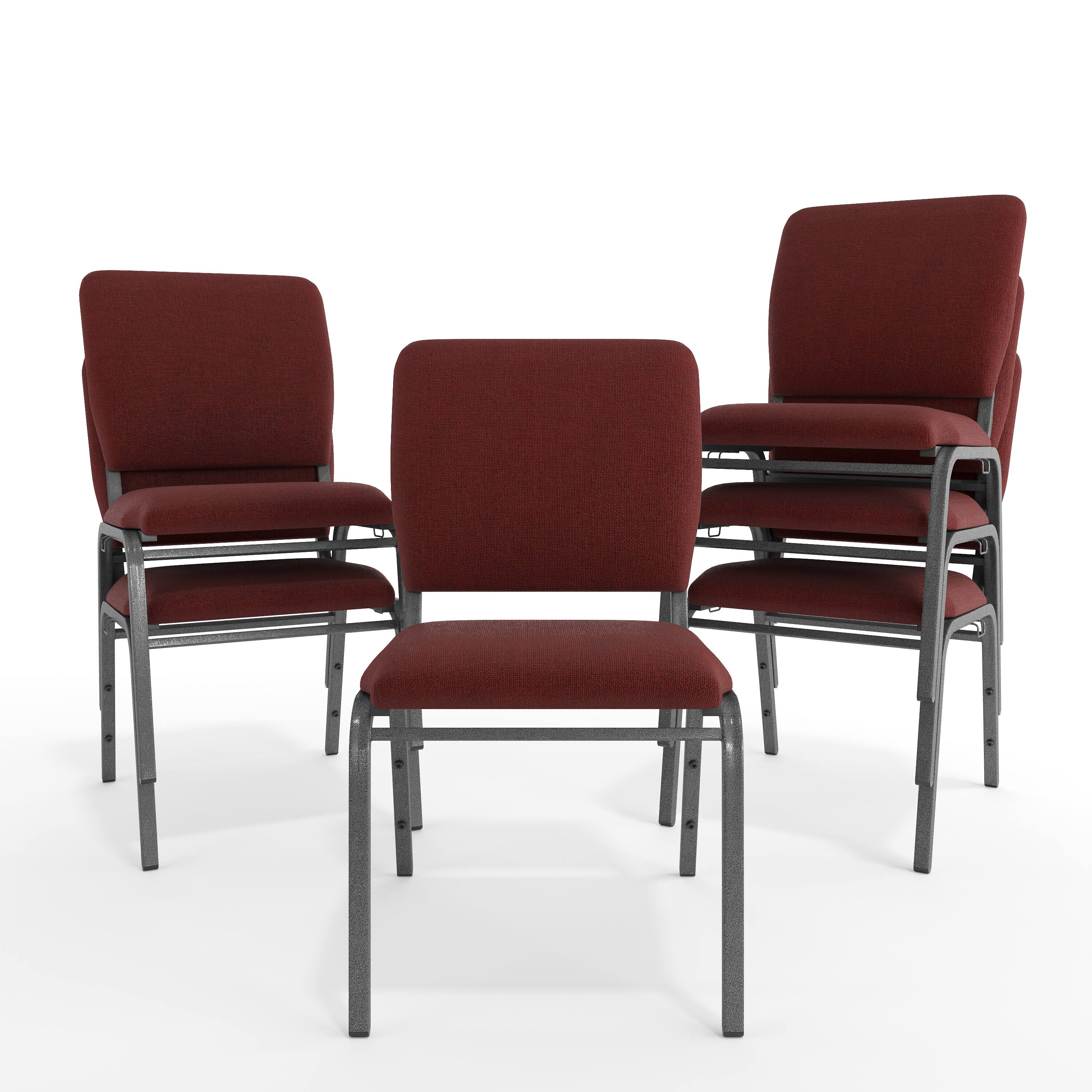 Alt View 10. Emma + Oliver - Multipurpose Church Chairs - 18.5 in. Wide - Maroon Fabric/Silver Vein Frame.