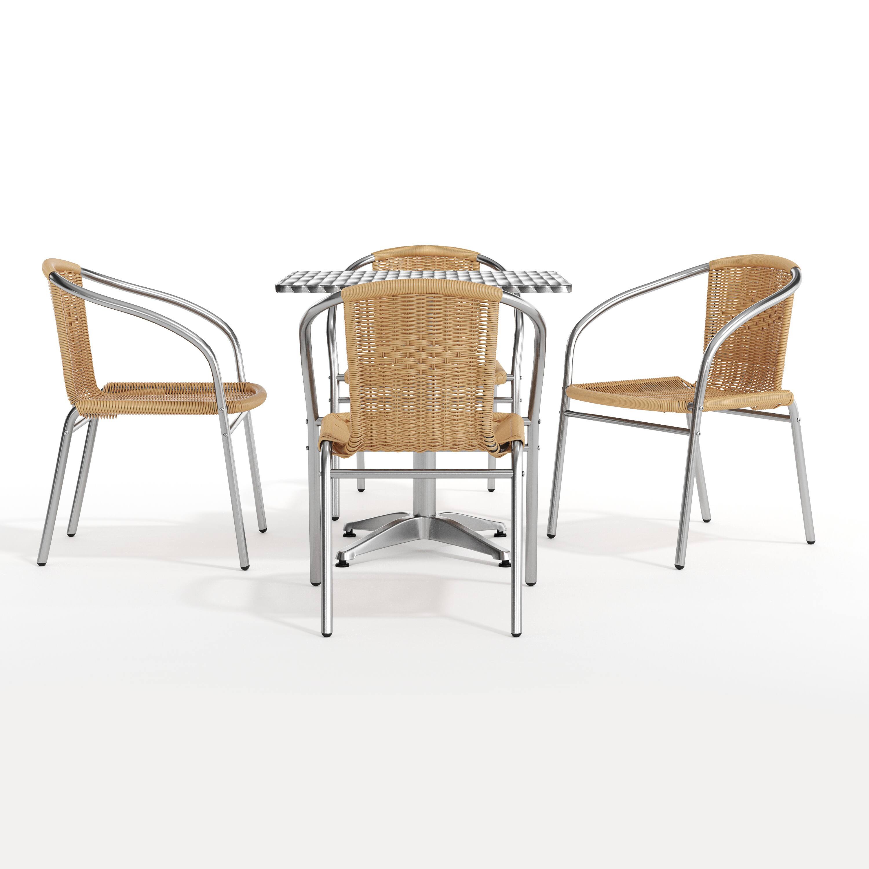 Alt View 9. Emma + Oliver - 27.5" Square Aluminum Garden Patio Table Set with 4 Rattan Chairs - Beige.