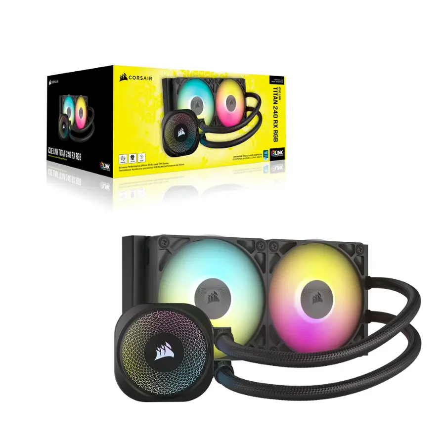 A Corsair 10.240 R8 box with two speakers and a headset.