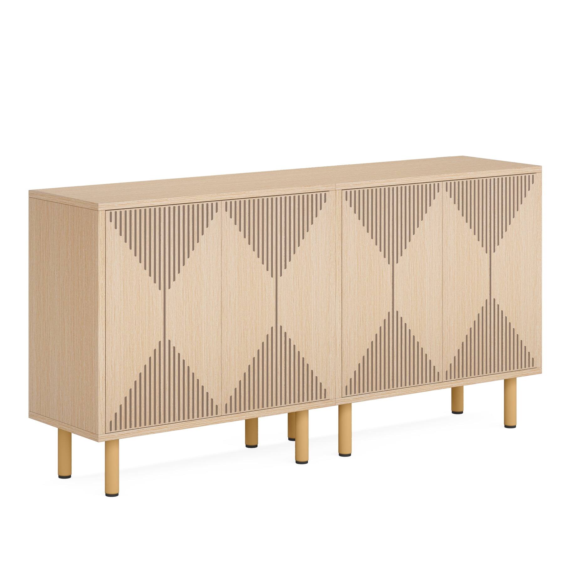 Alt View 1. Kadyn - Kadyn Buffet Cabinet with Drawer, Modern White Storage Cabinet, Carved Details, Gold Legs, Easy to Assemble - Brown.