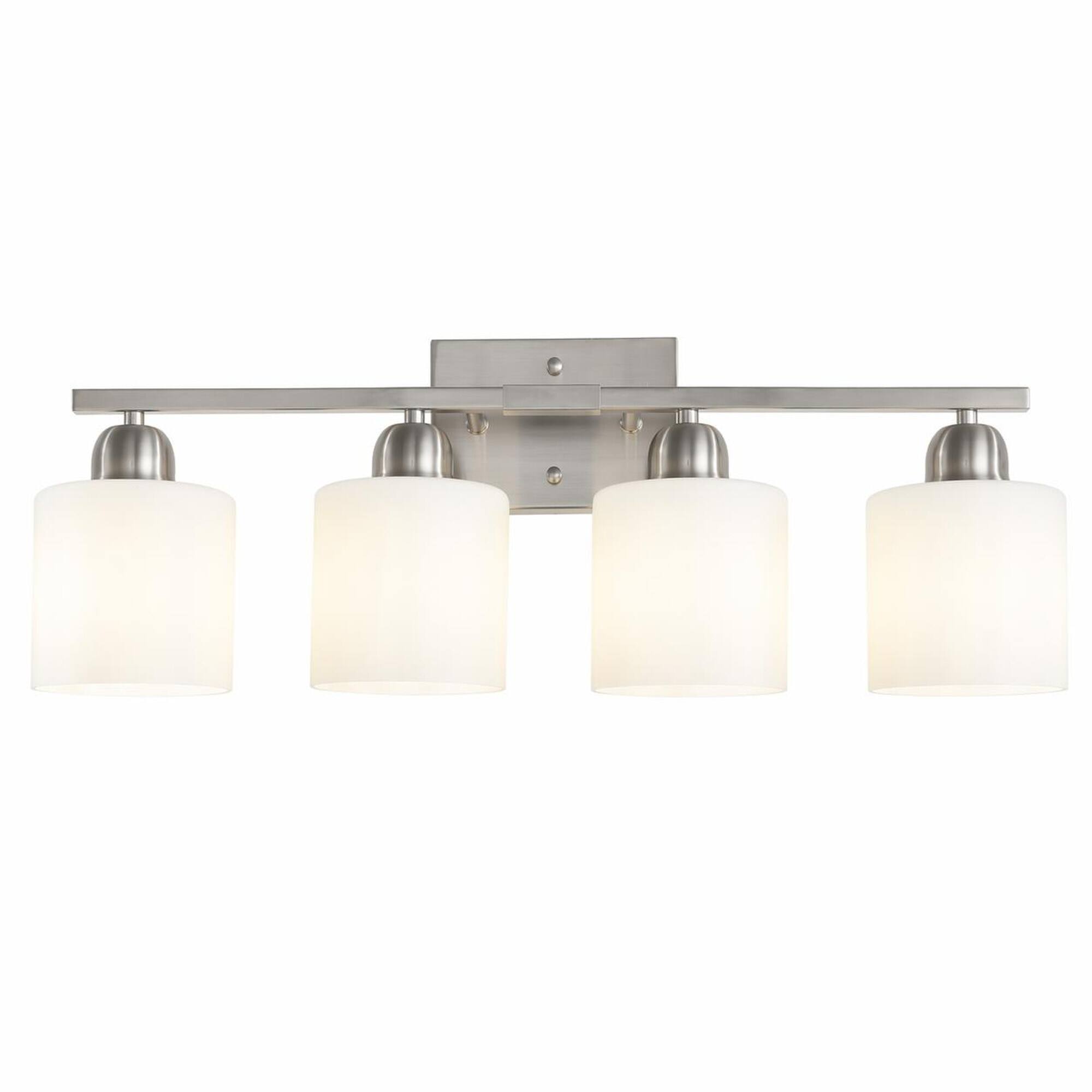 Front. RYHNUYNE - Brushed Nickel 4‑Light Bathroom Vanity Light,Modern Wall Sconce with Milky White Frosted Glass Shades - Chrome.