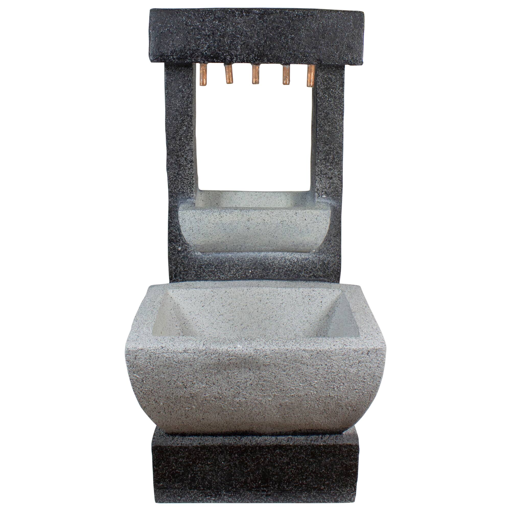 Alt View 4. Northlight - LED Lighted Rainfall Outdoor Water Fountain with Planter - 26" - Black.