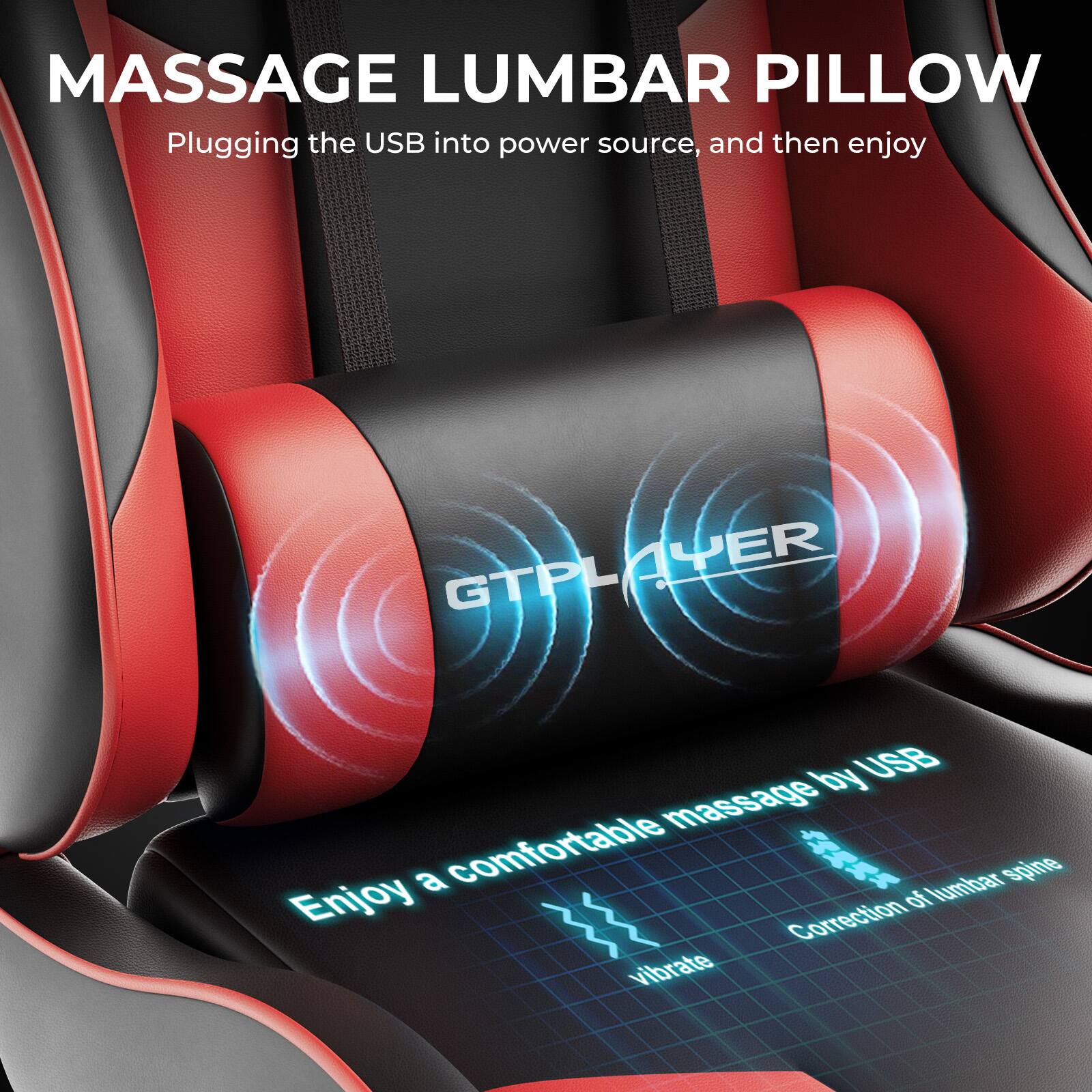 MASSAGE LUMBAR PILLOW

Plugging the USB into power source, and then enjoy

Enjoy a comfortable massage by USB

Correction of lumbar spine

vibrate