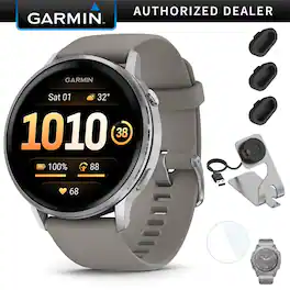 Garmin - Venu 4 45 mm GPS Smartwatch Silver with Gray Bundle + Dock Dust Covers Screen Guards - Silver|Silver Gray - (2025)