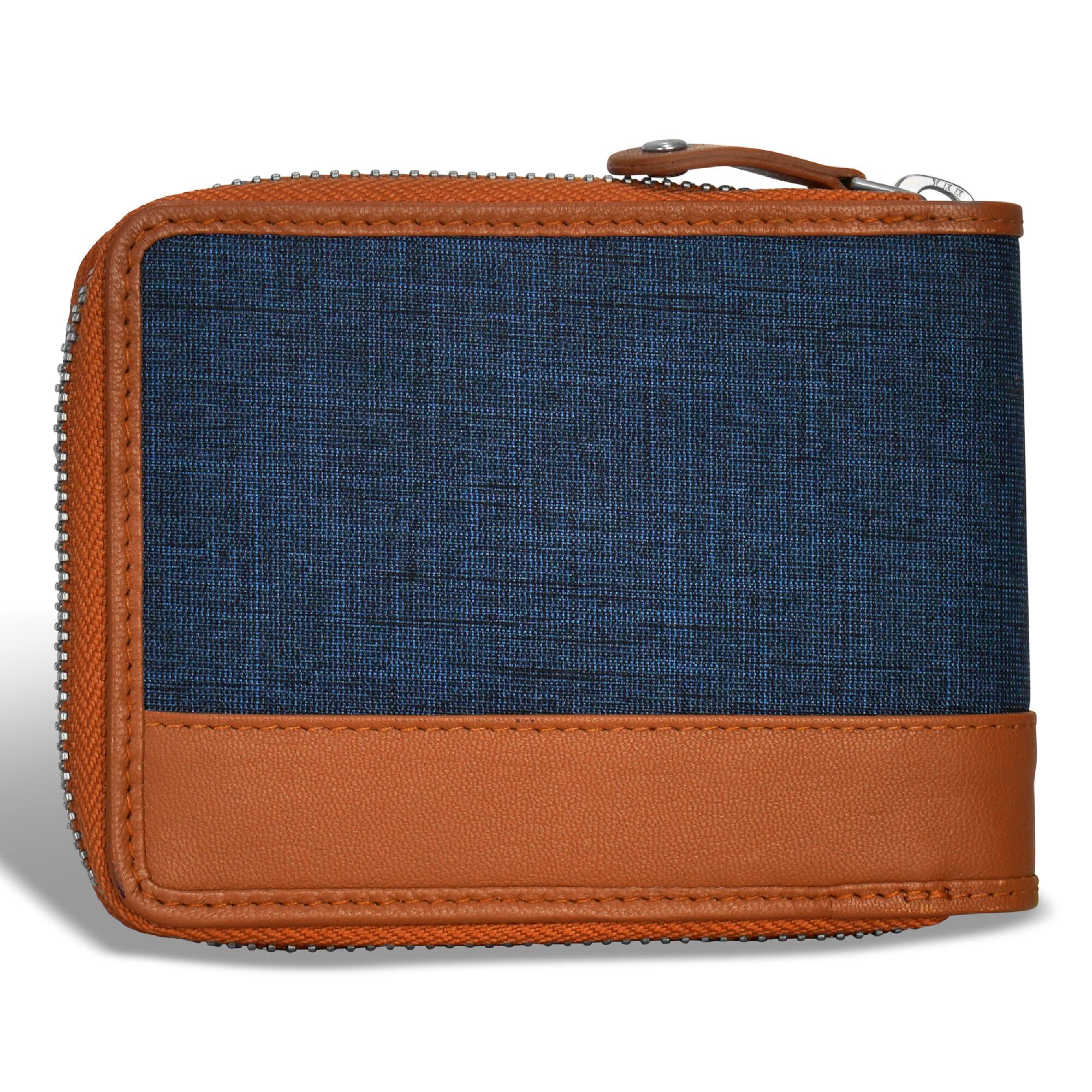 Back. Champs - Denim Collection Leather Zip Around Wallet - TanBlue.