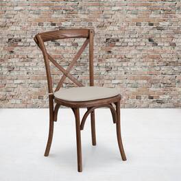 Emma + Oliver - Stackable Wood Cross Back Dining Chair with Cushion - Pecan