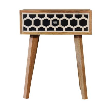 Front. Artisan Furniture - Artisan Furniture Solid Wood Bone Inlay Tapered Nightstand, 1 Drawer, Nordic legs, Oak-ish, Black and White - Oak.