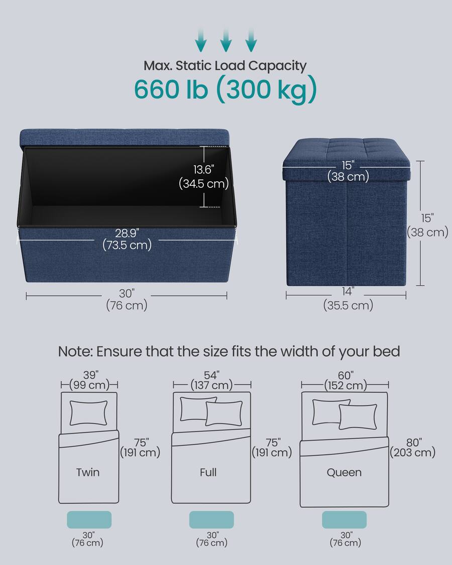 Songmics Home 76 cm Folding Storage Ottoman Bench, Ottoman Foot Rest ...