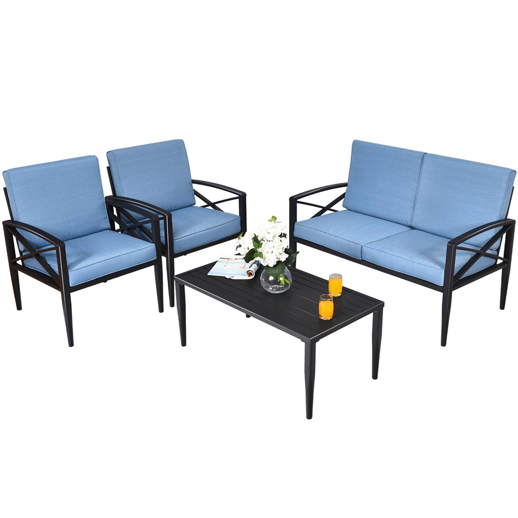 Alt View 1. Gymax - Gymax 4PCS Patio Sofa Conversation Set Outdoor Furniture Set Yard w/ Cushion - Navy.
