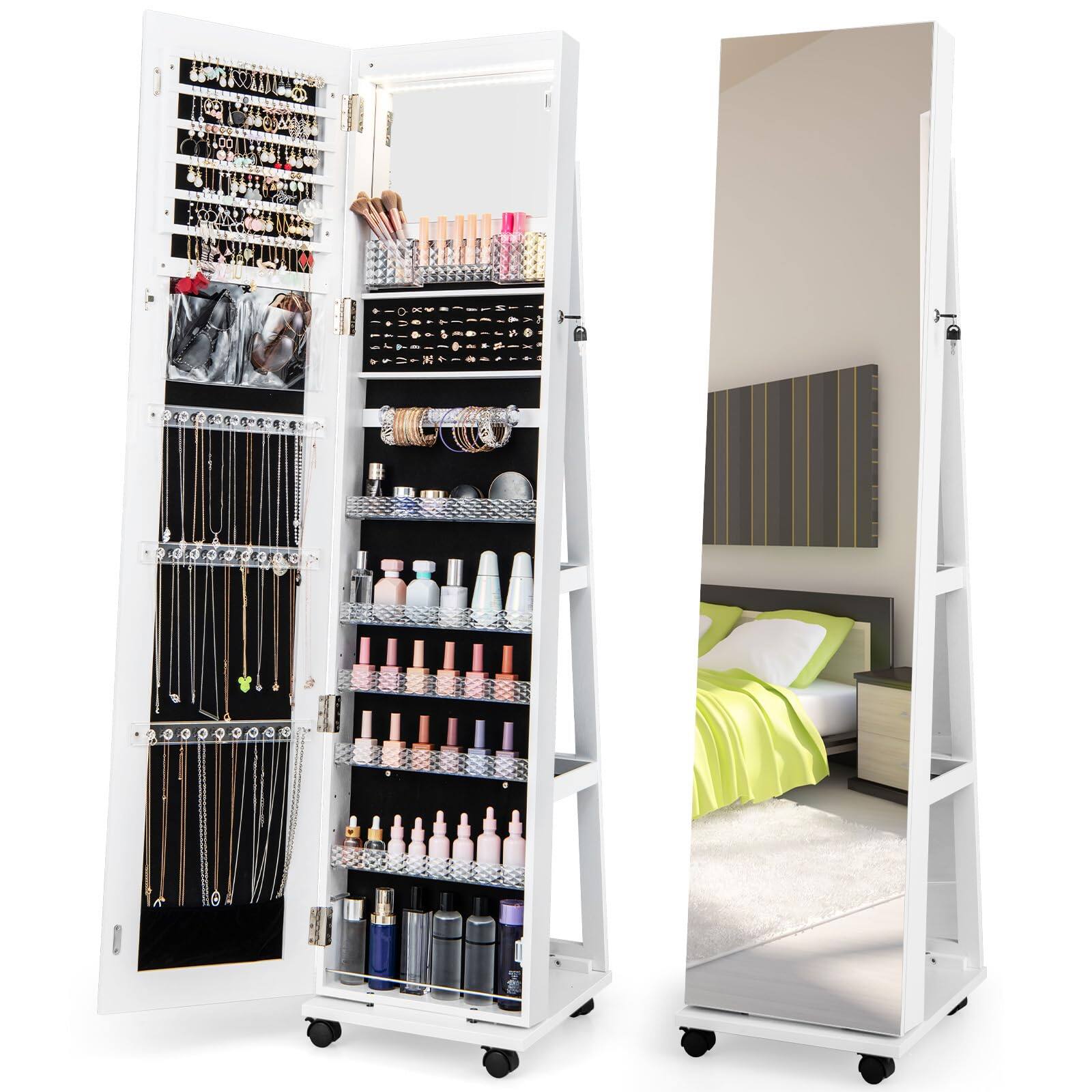 Empire DigiLabs - 360 Rotating Armoire With Wheels Lockable Organizer W 3-color Led Lights Adjustable Shelves & Rear Storag - Black