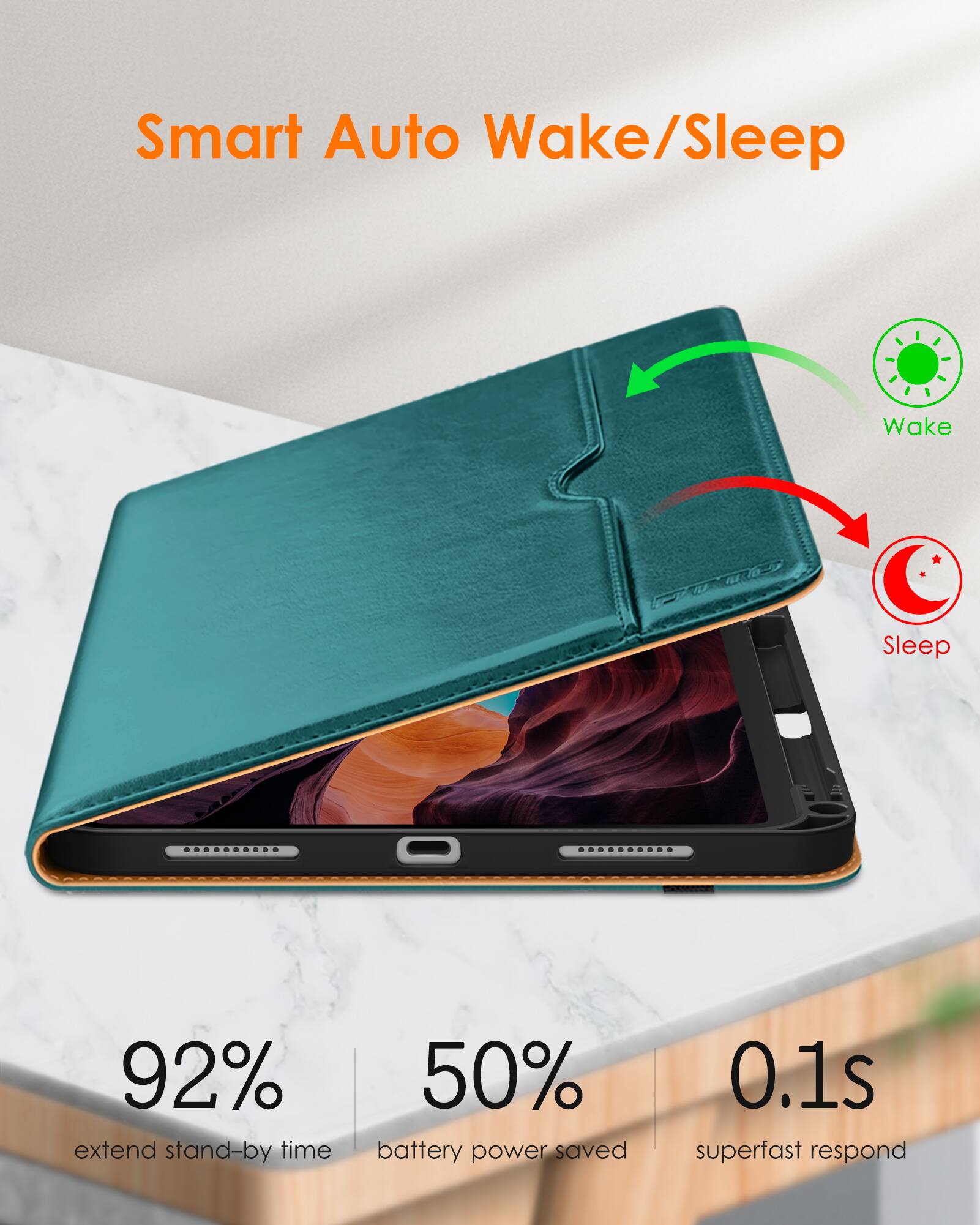 Smart Auto Wake/Sleep

- 92% extend stand-by time
- 50% battery power saved
- 0.1s superfast respond

Wake
Sleep