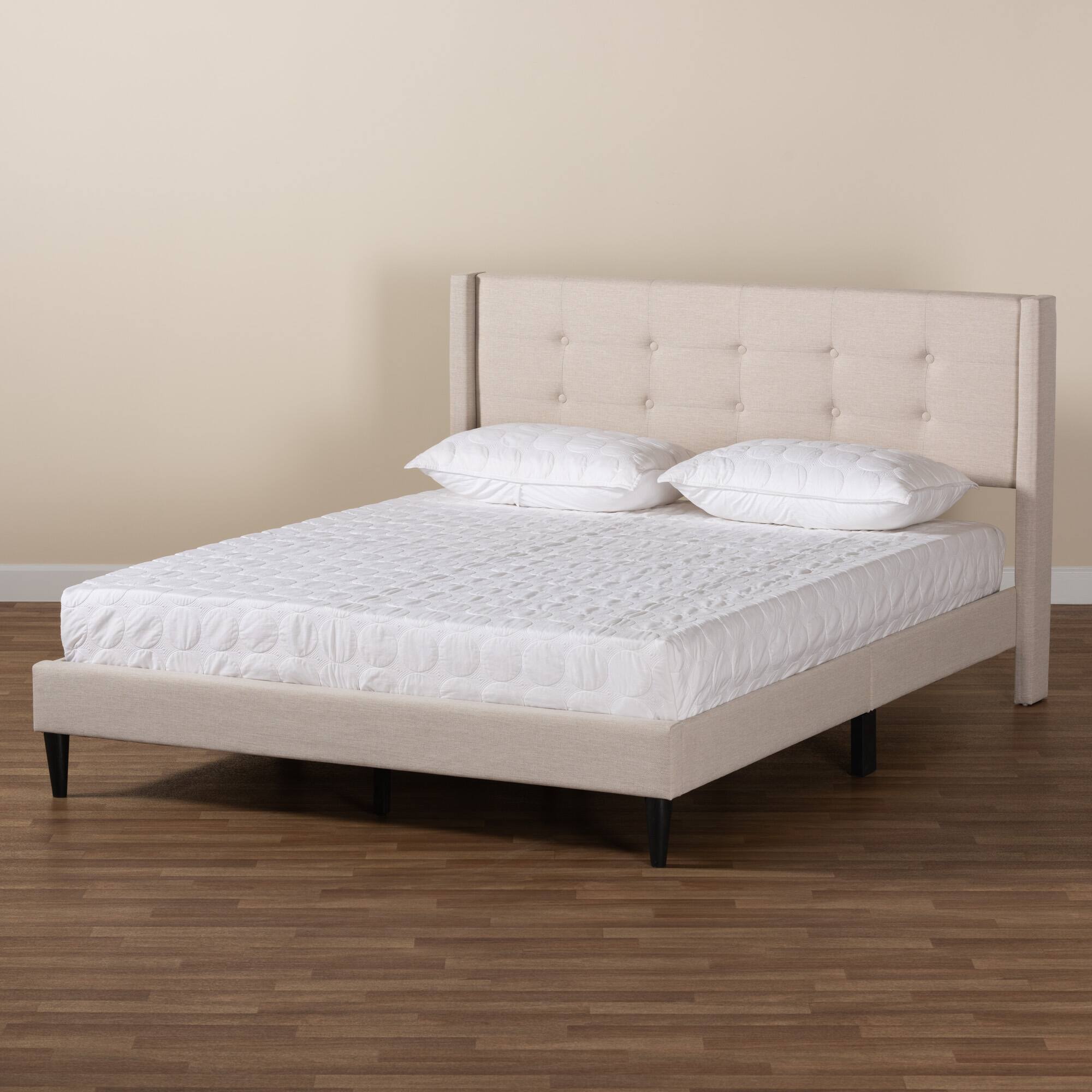 Alt View 4. Baxton Studio - Casol Mid-Century Modern Transitional Fabric Upholstered Platform Bed - Beige.