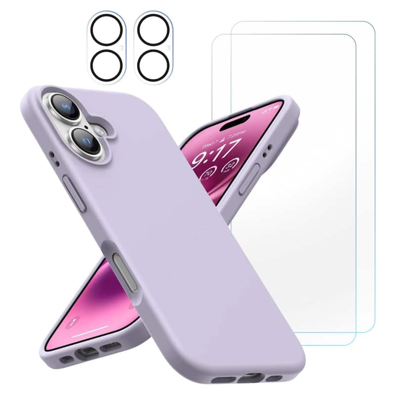 Entronix - iPhone 17 Protection Bundle - Liquid Silicone Case with Screen & Camera Protectors - Purple