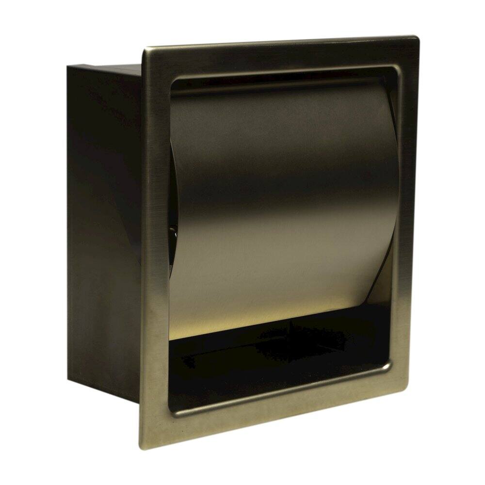 Left. Alfi - PVD Brushed Gold Stainless Steel Recessed Toilet Paper Holder with Cover - Gold.