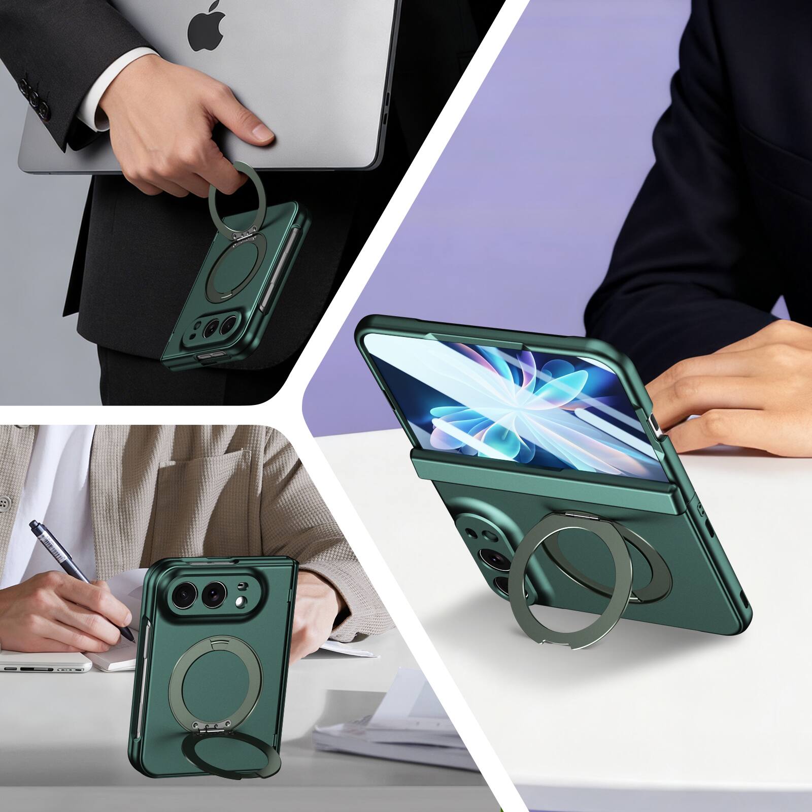 Alt View 1. Dteck - For Apple iPhone Duo Rugged Case With Screen Protector, Shockproof Magnetic Ring Stand Hinge Protection Cover - Green.