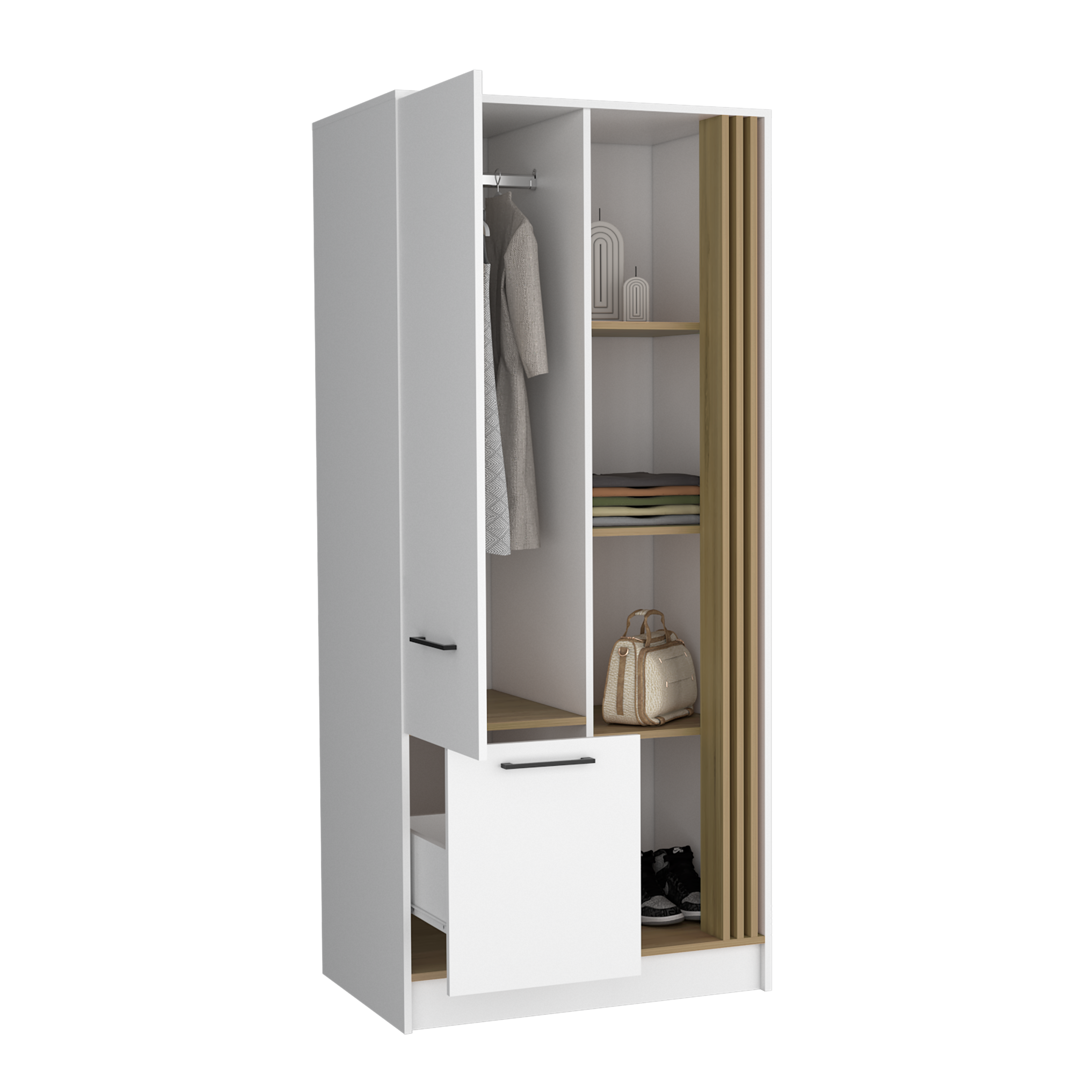 Alt View 2. TuHome - Vance Armoire With Double Doors, Interior Hanging Rod And Shelves, Freestanding Modern Wardrobe Closet - Natural Oak.