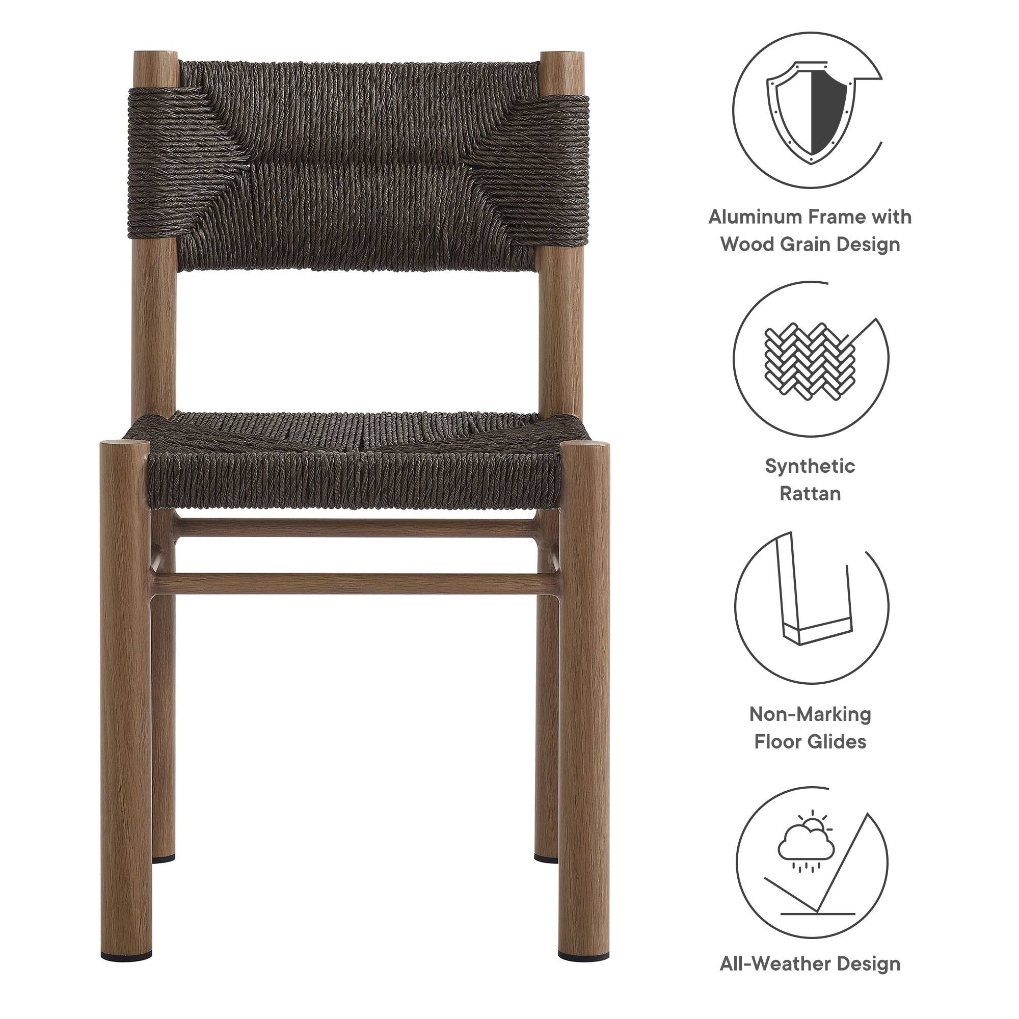 Aluminum Frame with Wood Grain Design  
Synthetic Rattan  
Non-Marking Floor Glides  
All-Weather Design