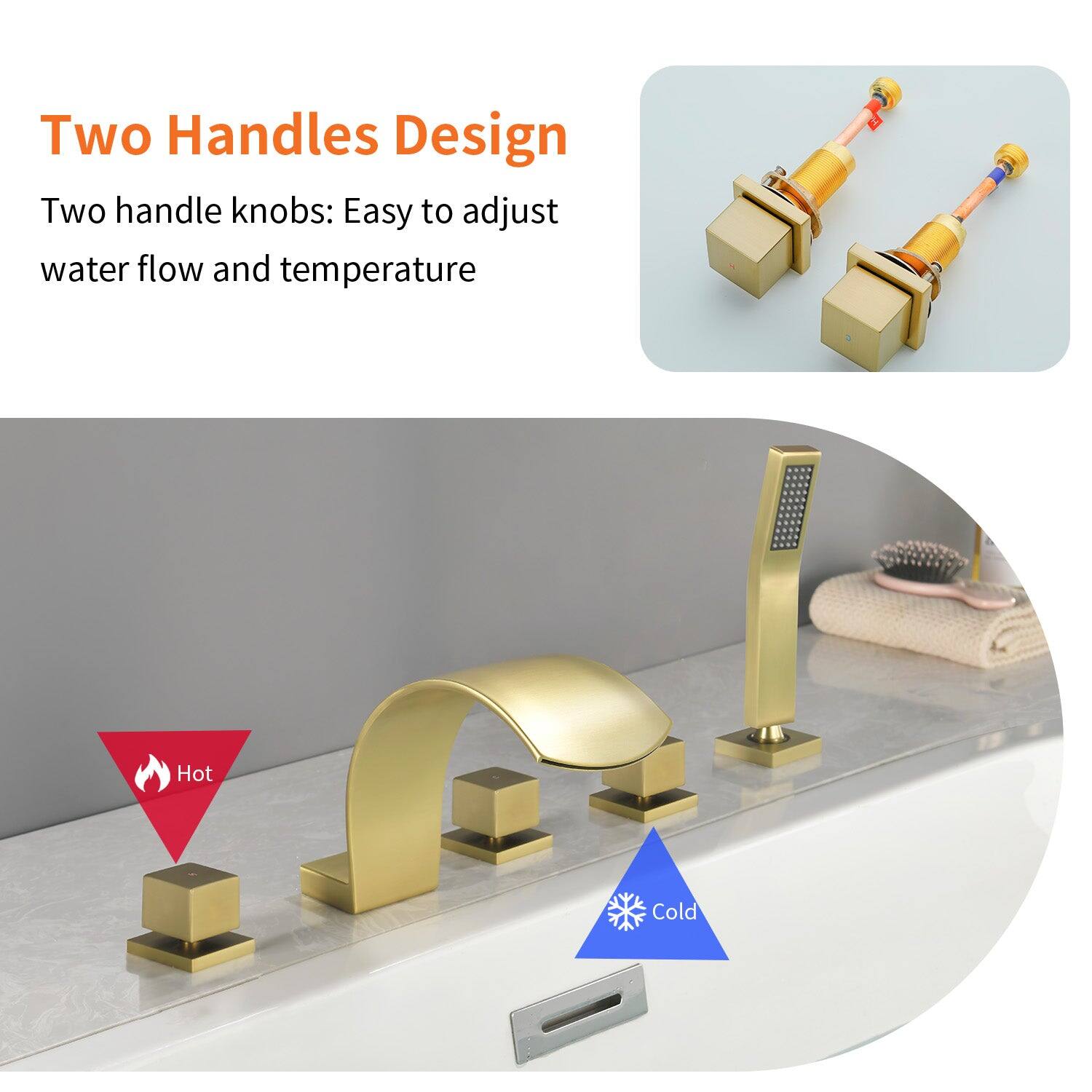 Two Handles Design

Two handle knobs: Easy to adjust water flow and temperature

Hot

Cold